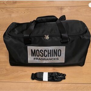 Moschino Black Duffel Bag with Logo Patch